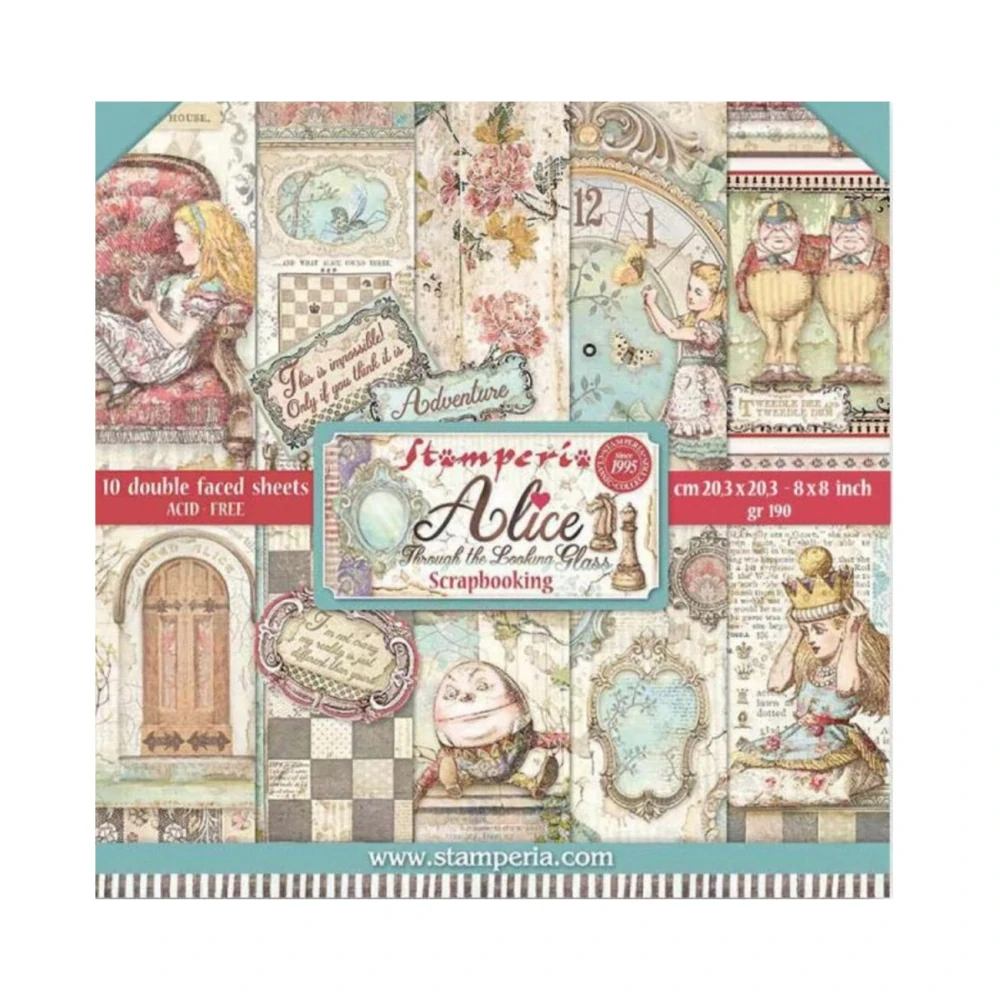 Stamperia Alice Trough the Looking Glass scrapbook papier 8x8
