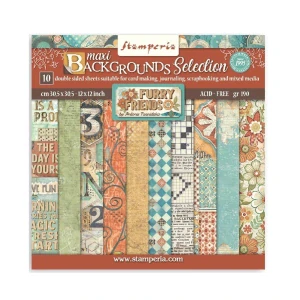 Stamperia Furry Friends Backgrounds 12x12 scrapbook papier