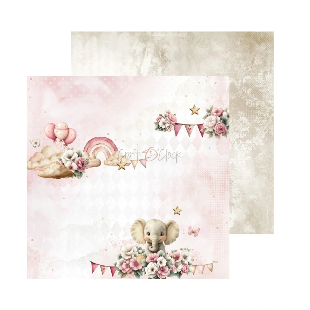 Craft O´ Clock Scrapbook papier - Baby Girl Universe 8x8 Mix