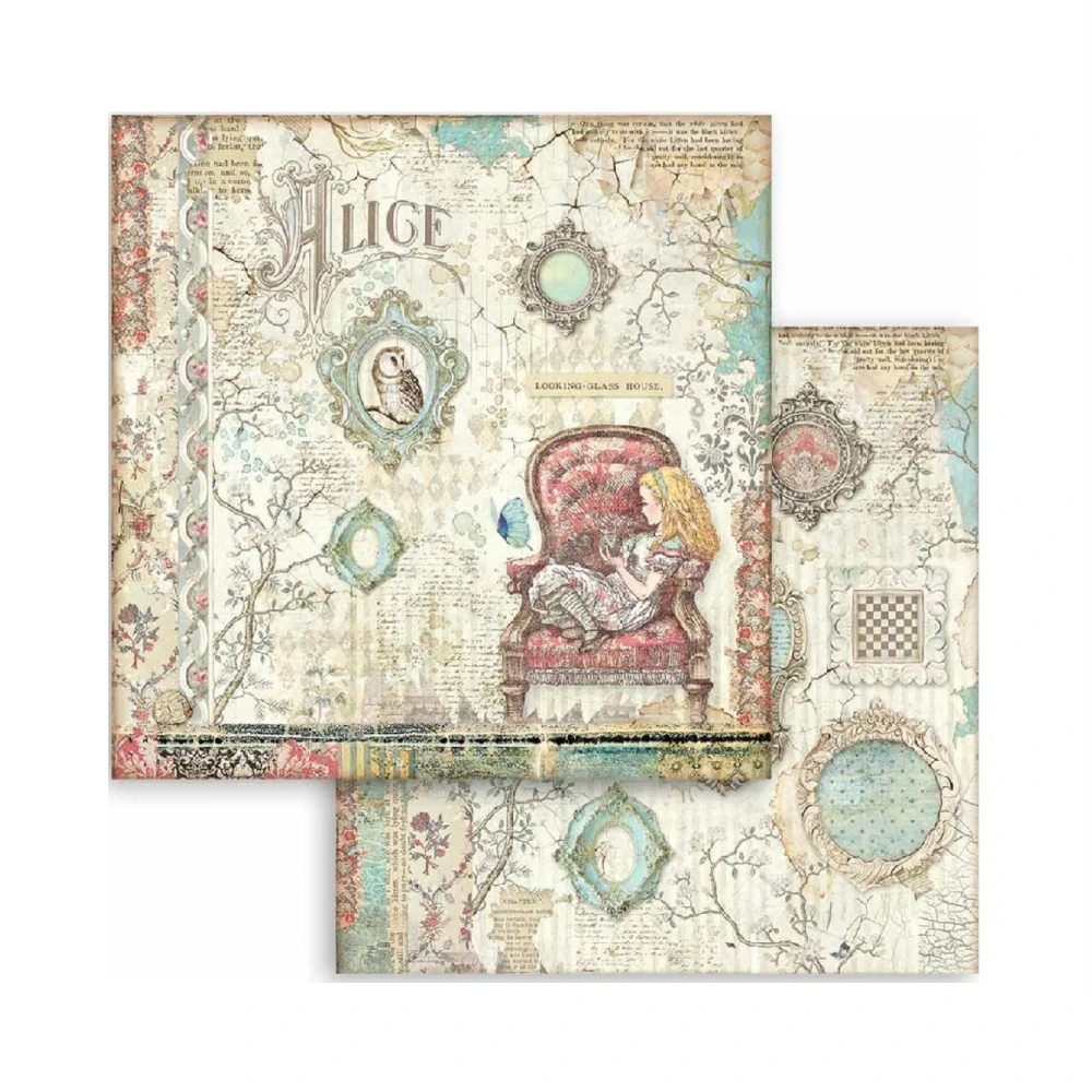 Stamperia Alice Trough the Looking Glass scrapbook papier 8x8