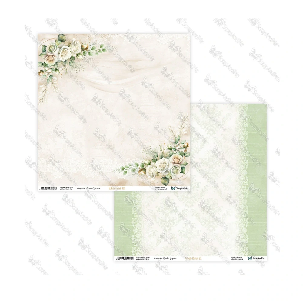 ScrapAndMe Scrapbook papier White Roses 12x12