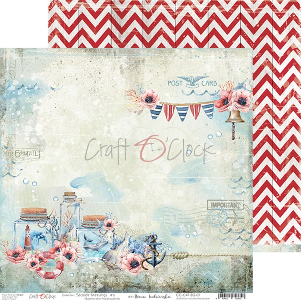 Craft O´ Clock Scrapbook papier - Seaside Greetings 8x8