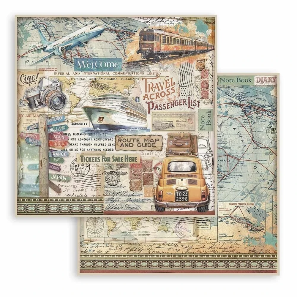 Stamperia Scrapbook papier – Art of Travelling 8x8