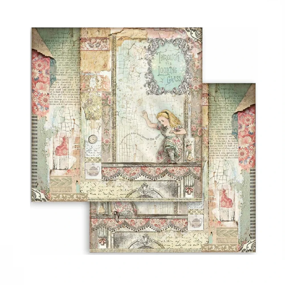Stamperia Alice Trough the Looking Glass scrapbook papier 8x8