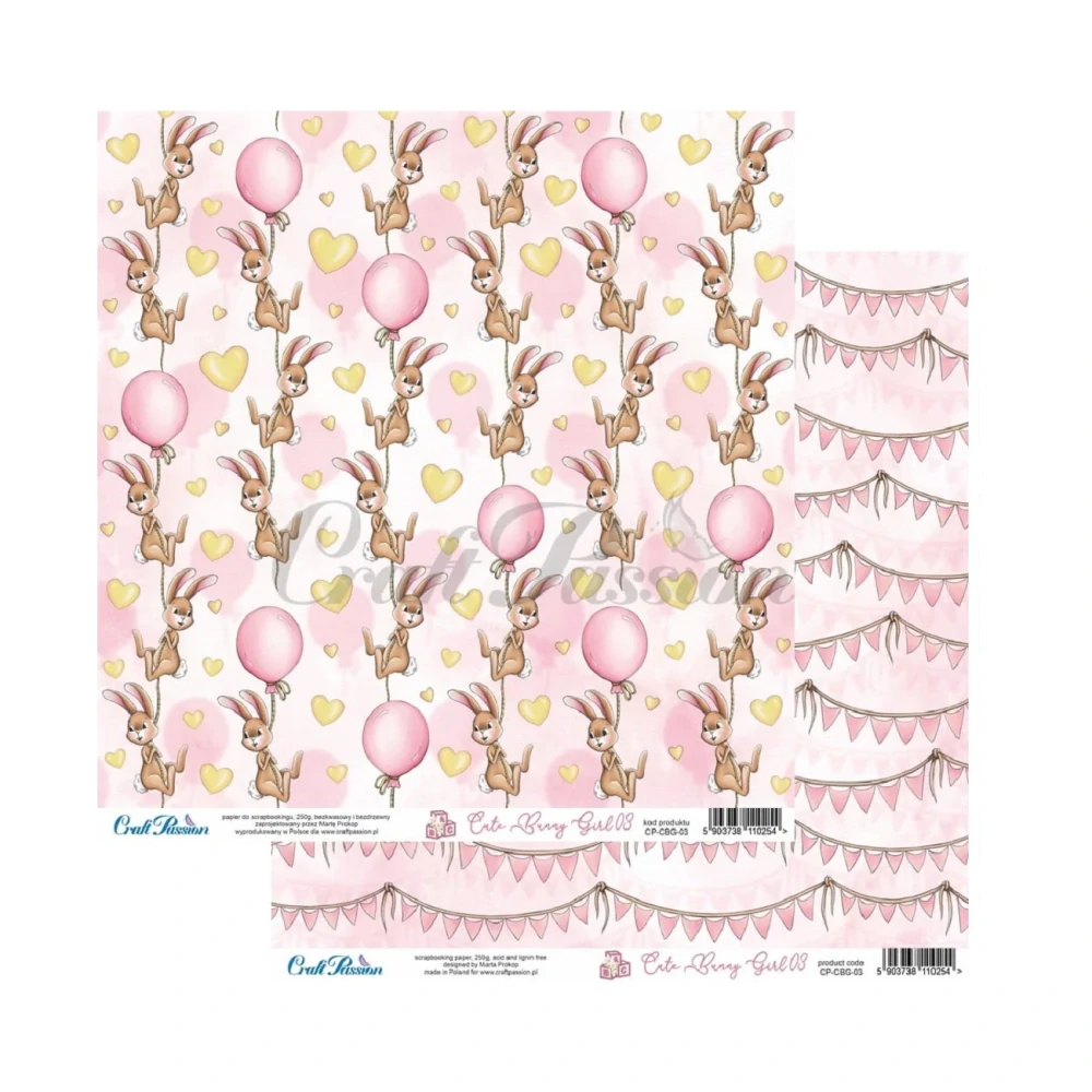 Craft Passion Scrapbook papier Cute Bunny Girl 12x12