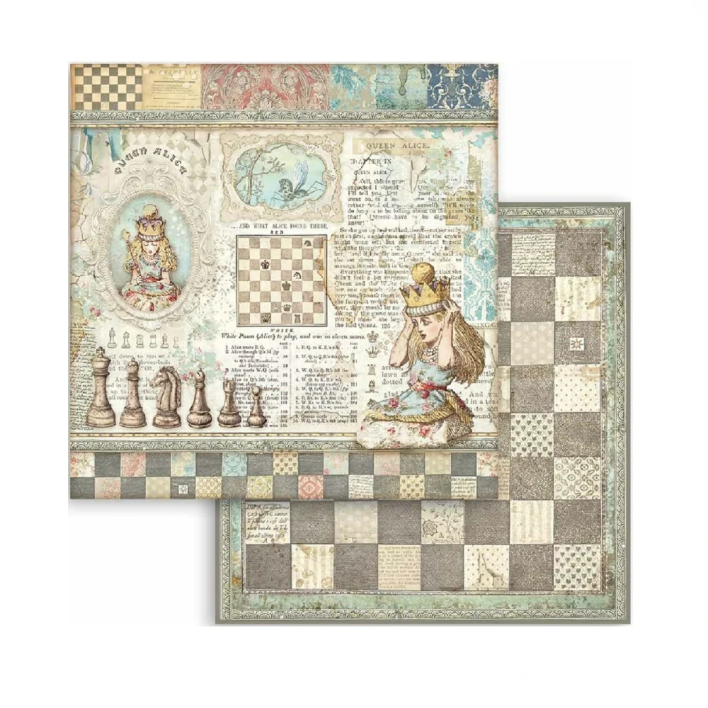 Stamperia Alice Trough the Looking Glass scrapbook papier 8x8