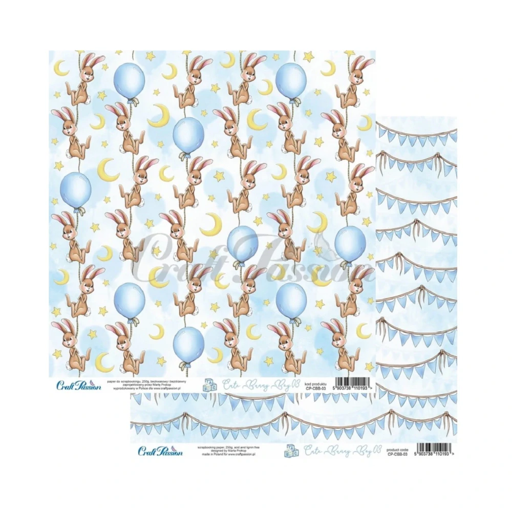 Craft Passion Scrapbook papier Cute Bunny Boy 12x12