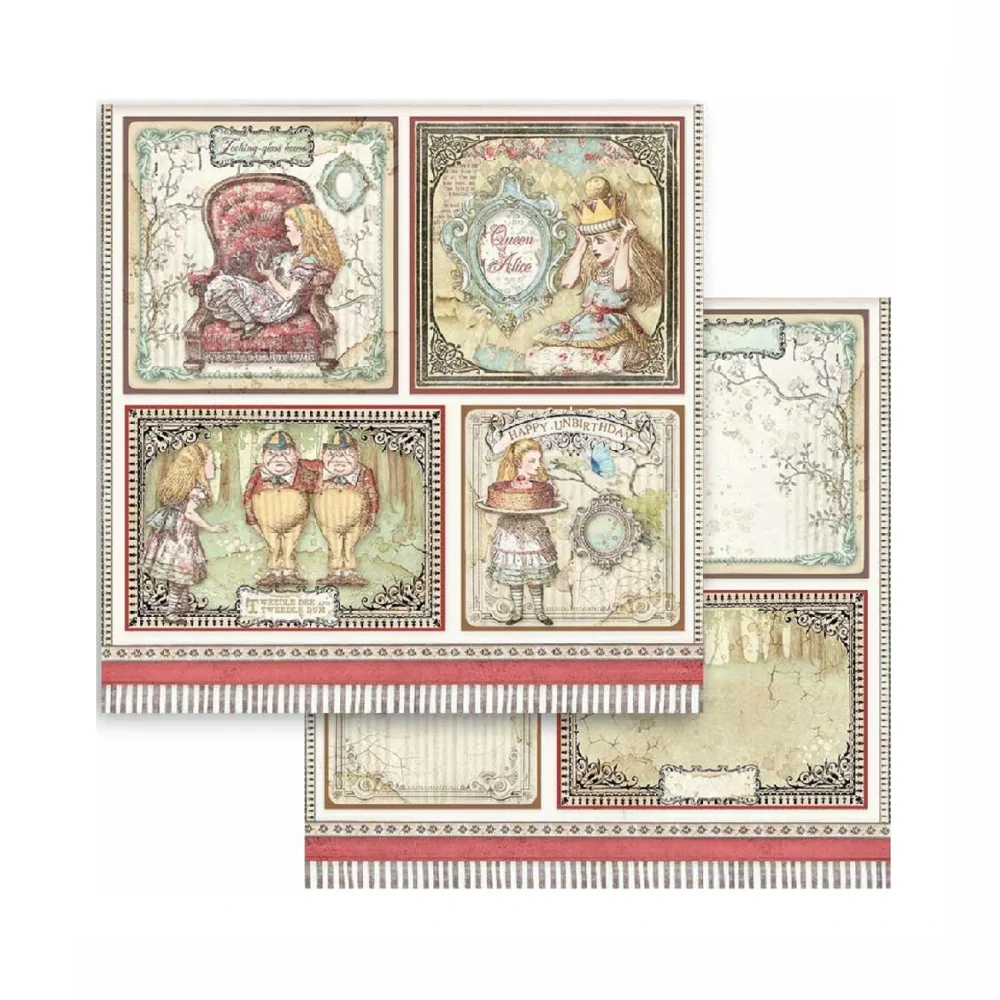 Stamperia Alice Trough the Looking Glass scrapbook papier 8x8