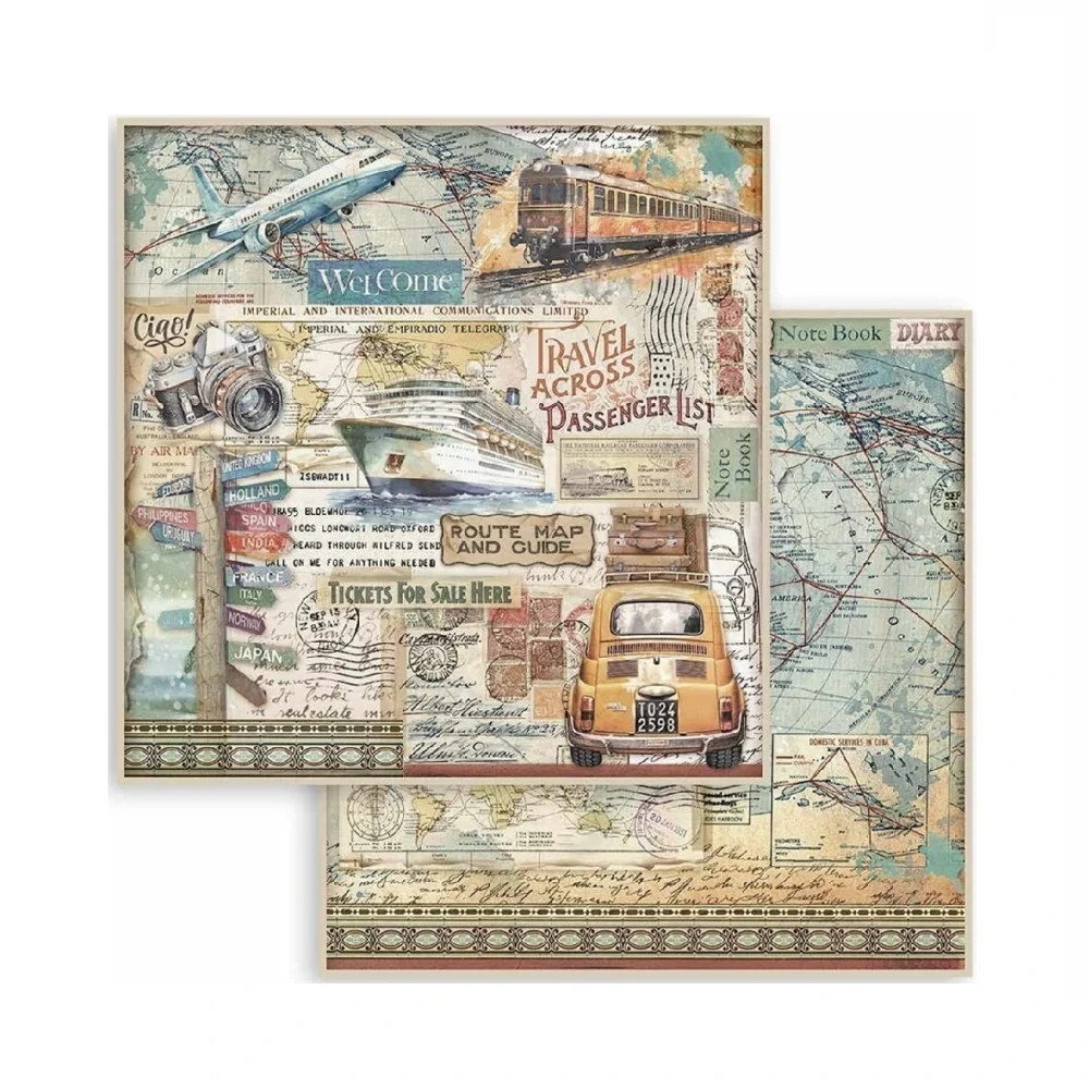 Stamperia Scrapbook papier – Art of Travelling 8x8
