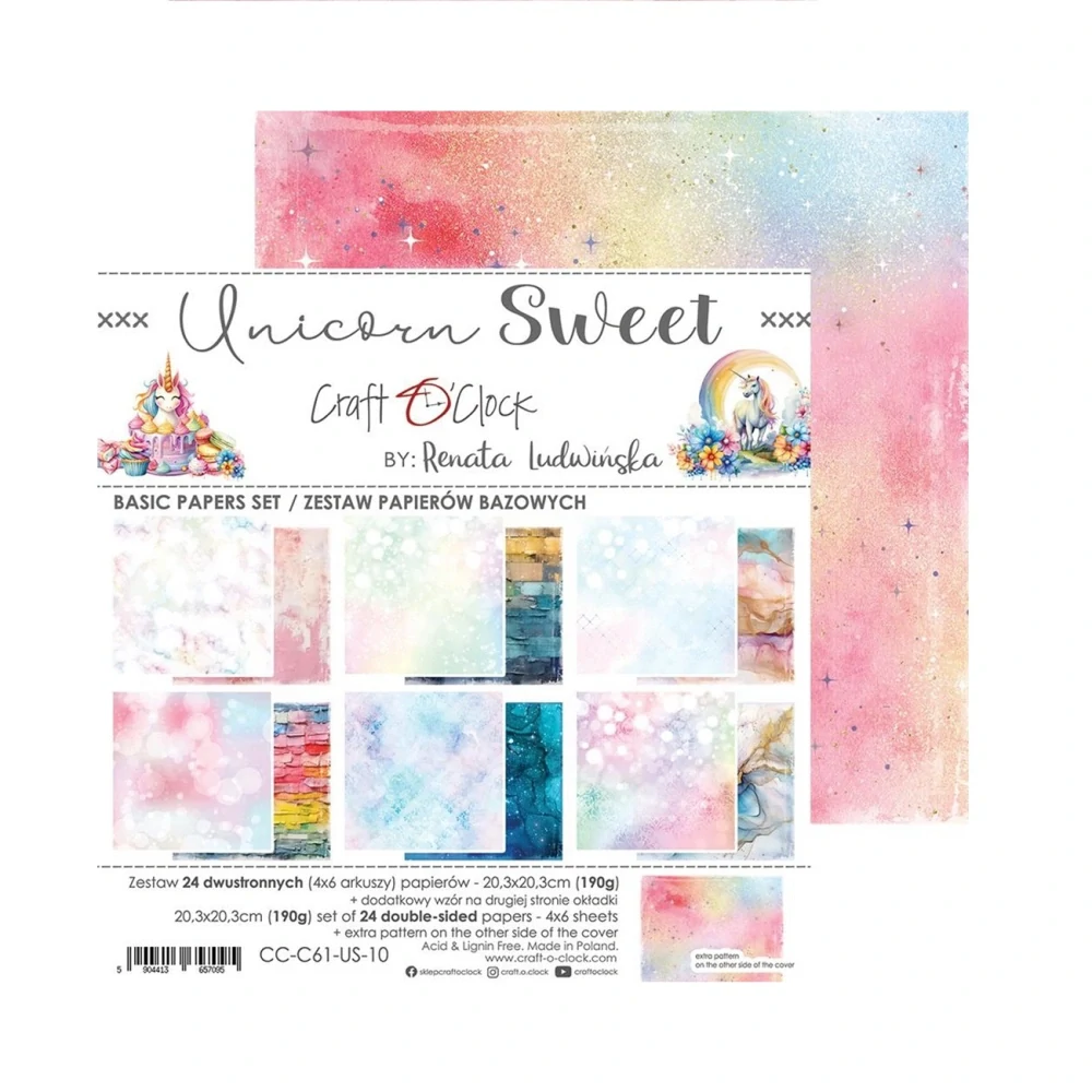 Craft O´ Clock Scrapbook papier - Unicorn Sweet Basic 8x8